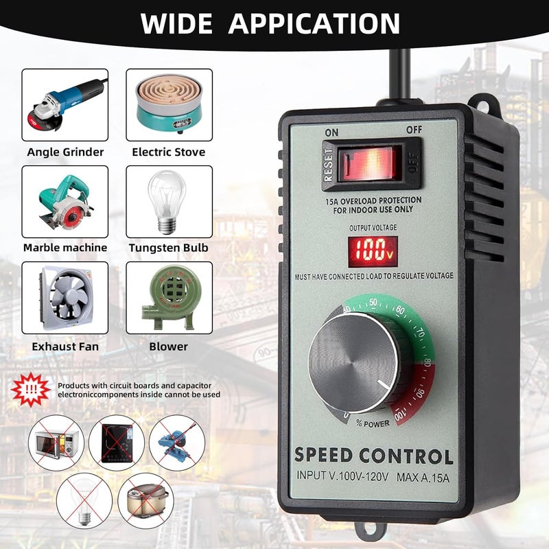 Boxyouping Adjustable 4000W AC Motor Speed Controller for Angle Grinder, Electric Drill, Polishing Machine & Fan - 110V, Variable Speed Control with Overload Protection, Voltage LED Display - Image 4